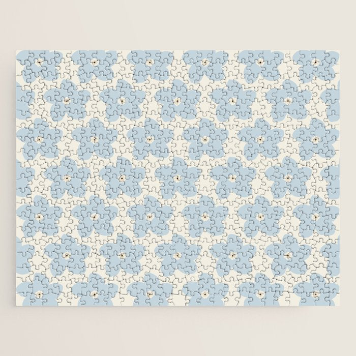 Light Blue And Cream Retro Flower Jigsaw Puzzle Gallery Image 1