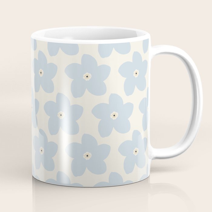 Light Blue And Cream Retro Flower Coffee Mug Gallery Image 1
