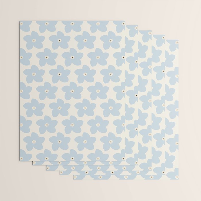 Light Blue And Cream Retro Flower Wrapping Paper Gallery Image 3