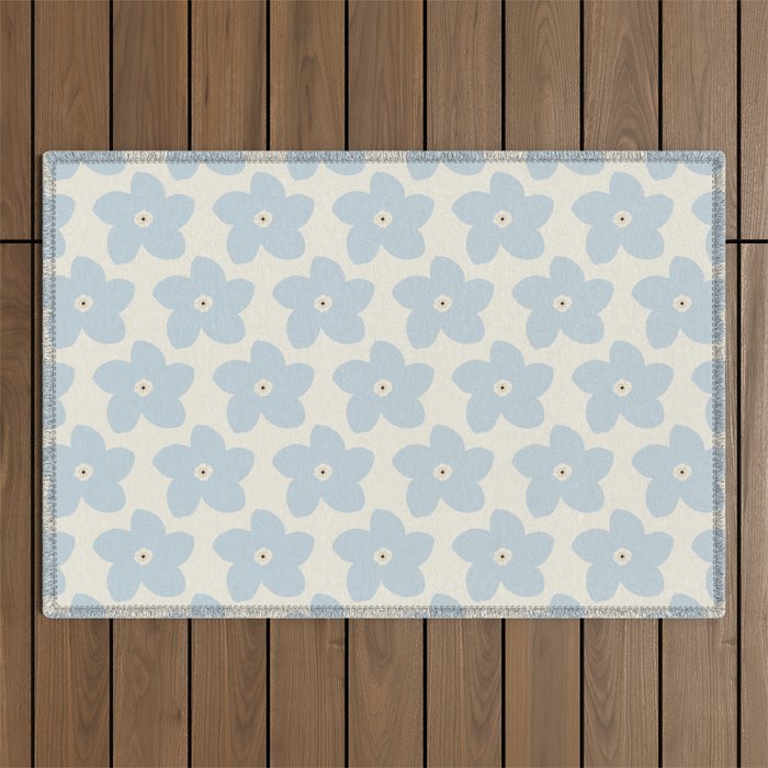 Light Blue And Cream Retro Flower Outdoor Rug Gallery Image 1