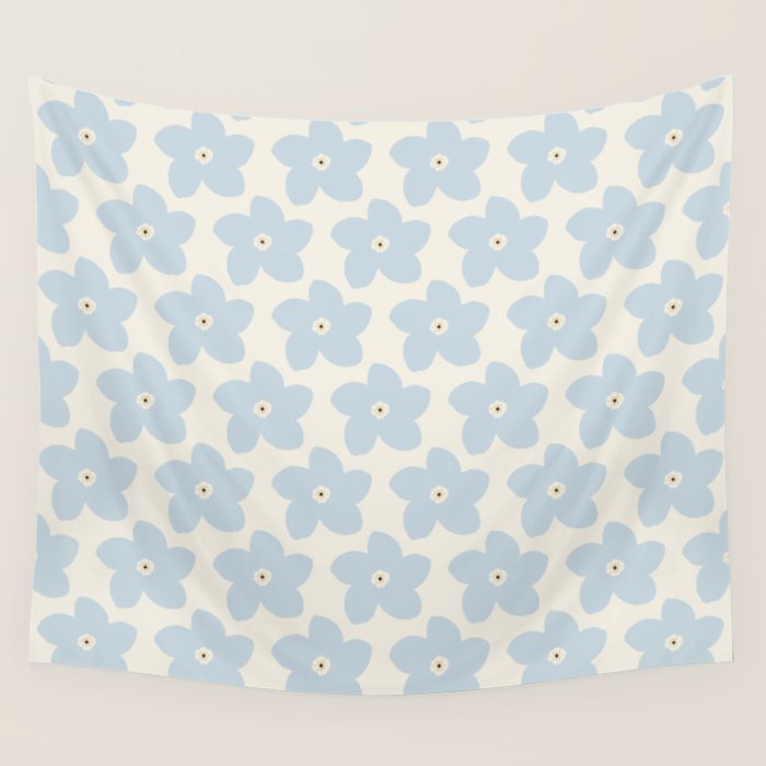 Light Blue And Cream Retro Flower Wall Tapestry Gallery Image 1