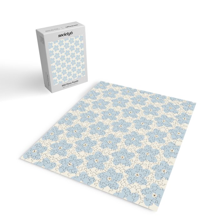 Light Blue And Cream Retro Flower Jigsaw Puzzle Gallery Image 2