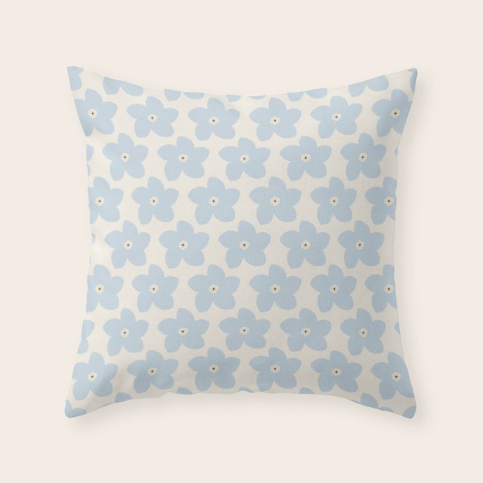 Light Blue And Cream Retro Flower Throw Pillow Gallery Image 6