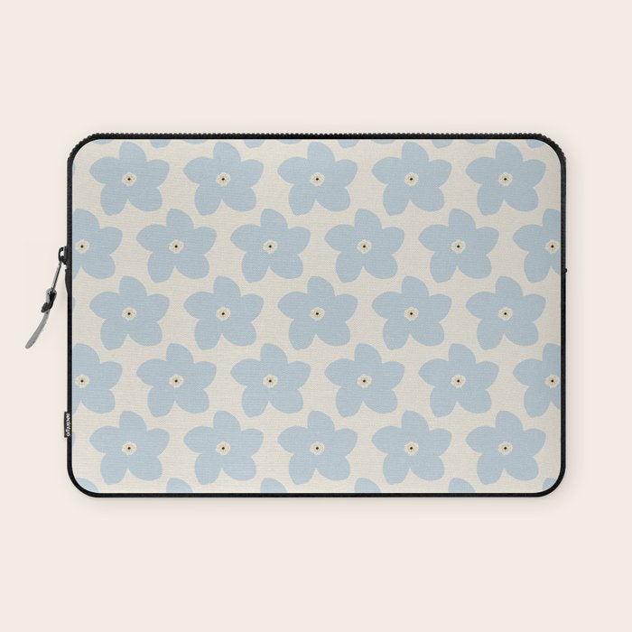 Light Blue And Cream Retro Flower Laptop Sleeve Gallery Image 1