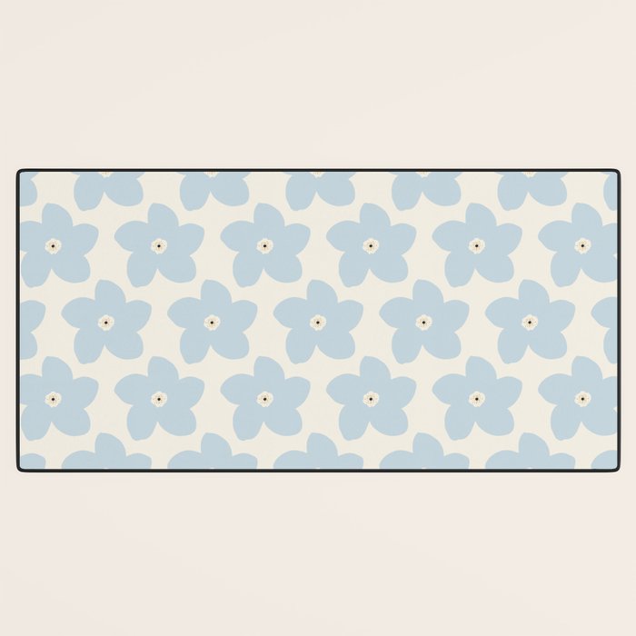 Light Blue And Cream Retro Flower Desk Mat Gallery Image 3
