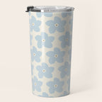 Light Blue And Cream Retro Flower Travel Mug Gallery Image 3