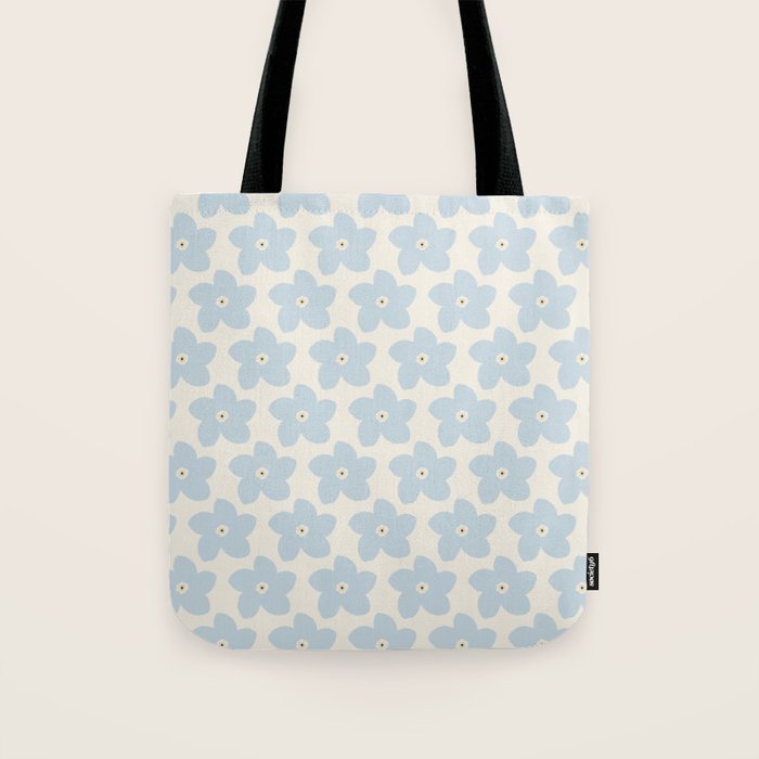 Light Blue And Cream Retro Flower Tote Bag Gallery Image 1