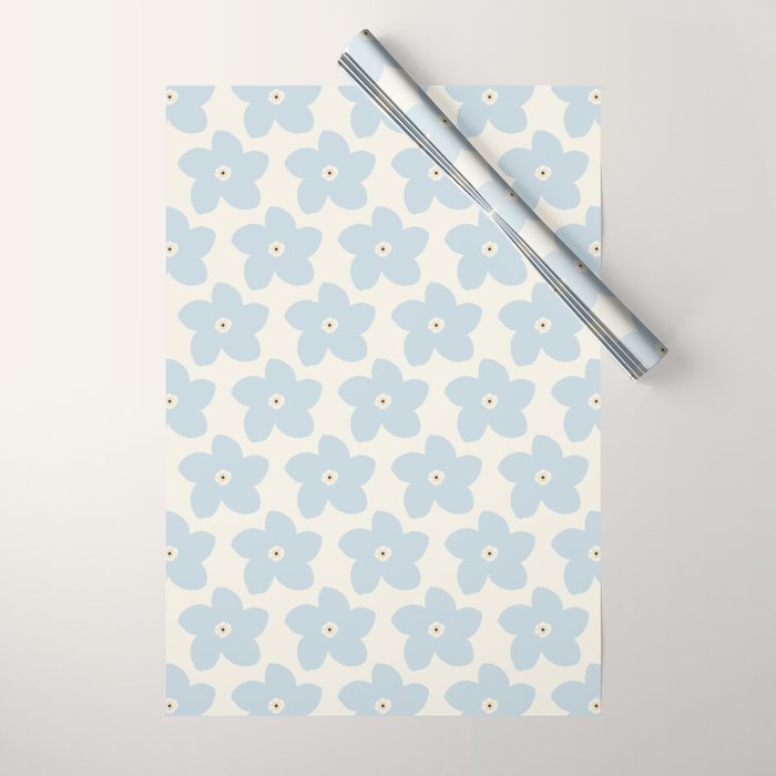 Light Blue And Cream Retro Flower Wrapping Paper Gallery Image 1