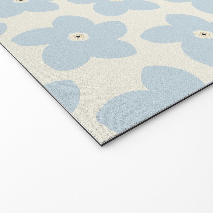 Light Blue And Cream Retro Flower Welcome Mat Gallery Image 2