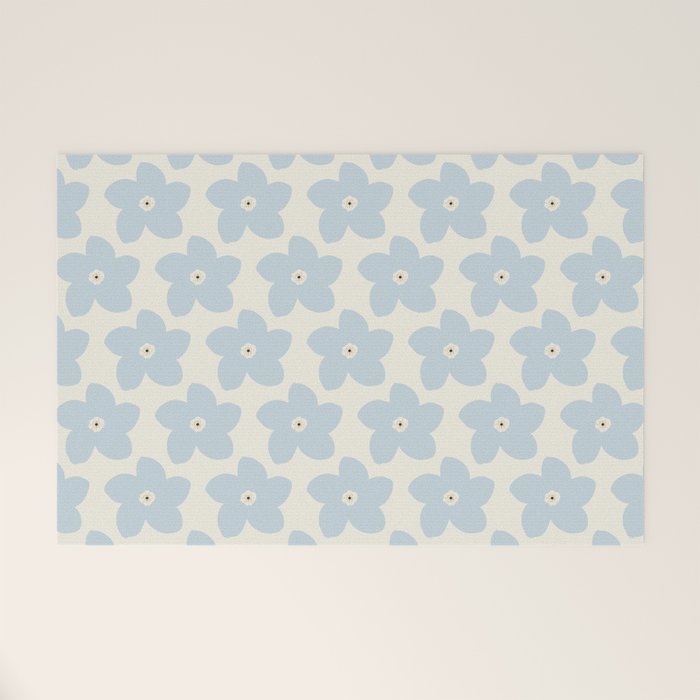 Light Blue And Cream Retro Flower Welcome Mat Gallery Image 1