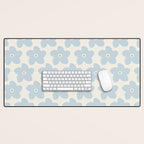 Light Blue And Cream Retro Flower Desk Mat Gallery Image 1