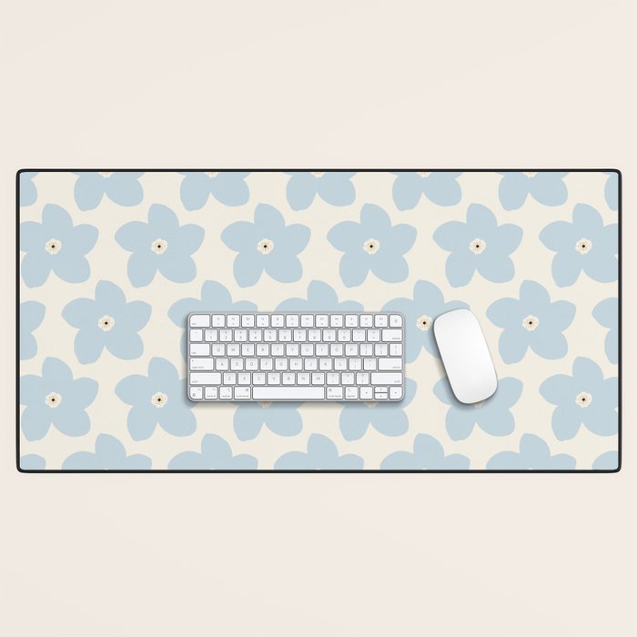 Light Blue And Cream Retro Flower Desk Mat Gallery Image 1