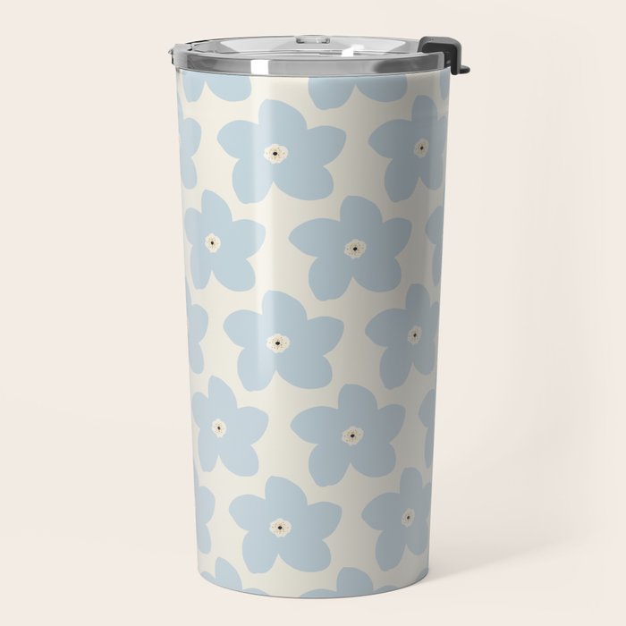 Light Blue And Cream Retro Flower Travel Mug Gallery Image 2