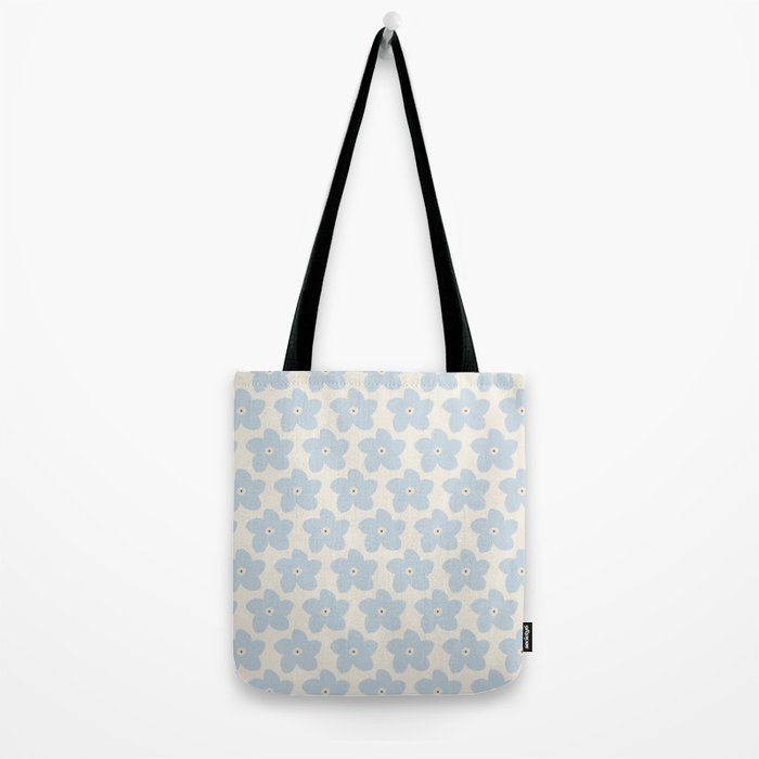 Light Blue And Cream Retro Flower Tote Bag Gallery Image 2