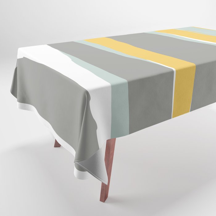 Stripe Abstract, Sun and Beach, Yellow, Pale, Aqua Blue and Gray Tablecloth Gallery Image 1