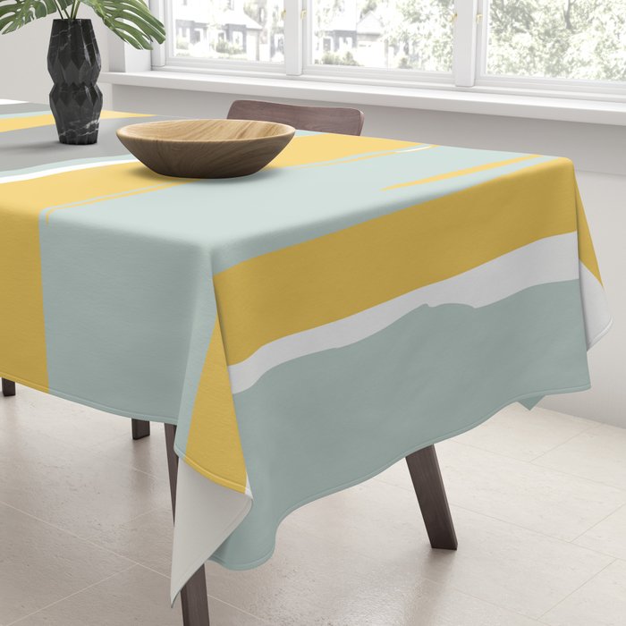 Stripe Abstract, Sun and Beach, Yellow, Pale, Aqua Blue and Gray Tablecloth Gallery Image 3