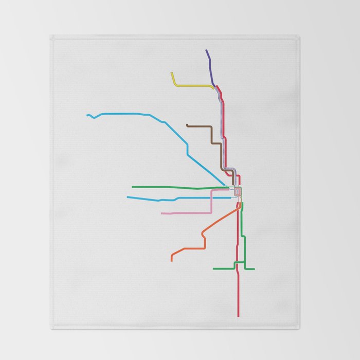 Chicago CTA Map, Chicago Train Map Art, Chicago L Train Map, Chicago Art, Chicago Wall Art, Map Art Throw Blanket Gallery Image 2