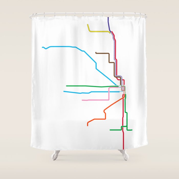 Chicago CTA Map, Chicago Train Map Art, Chicago L Train Map, Chicago Art, Chicago Wall Art, Map Art Shower Curtain Gallery Image 1
