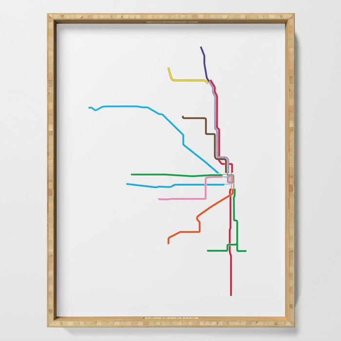 Chicago CTA Map, Chicago Train Map Art, Chicago L Train Map, Chicago Art, Chicago Wall Art, Map Art Serving Tray Gallery Image 1