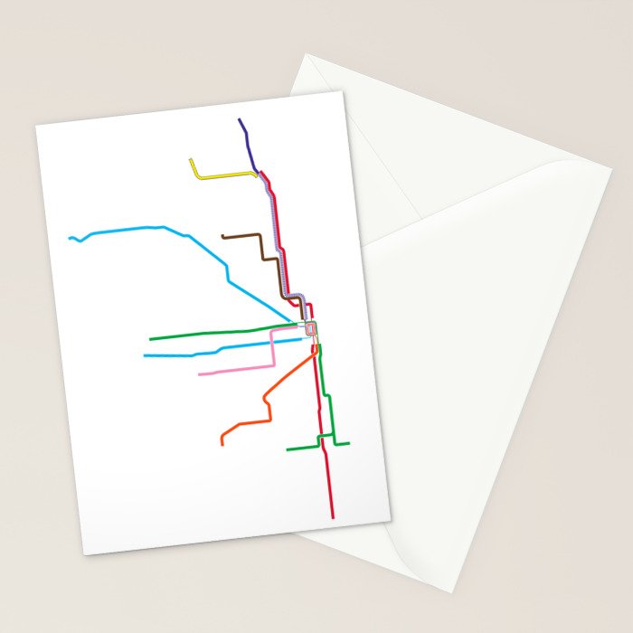 Chicago CTA Map, Chicago Train Map Art, Chicago L Train Map, Chicago Art, Chicago Wall Art, Map Art Stationery Card Gallery Image 2
