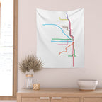 Chicago CTA Map, Chicago Train Map Art, Chicago L Train Map, Chicago Art, Chicago Wall Art, Map Art Wall Tapestry Gallery Image 2
