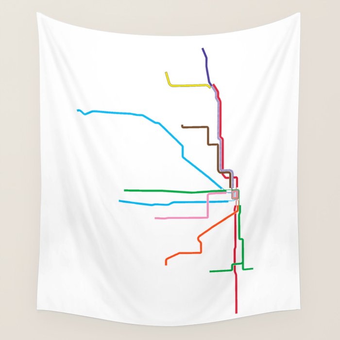 Chicago CTA Map, Chicago Train Map Art, Chicago L Train Map, Chicago Art, Chicago Wall Art, Map Art Wall Tapestry Gallery Image 4