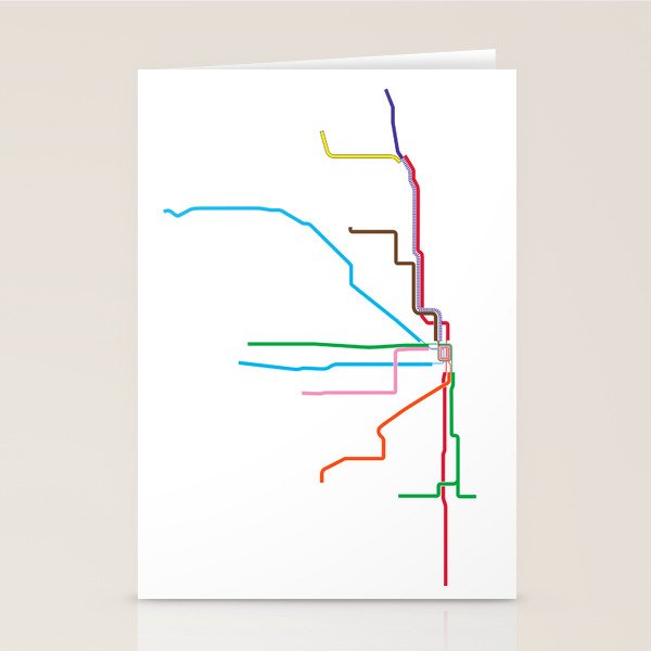 Chicago CTA Map, Chicago Train Map Art, Chicago L Train Map, Chicago Art, Chicago Wall Art, Map Art Stationery Card Gallery Image 1