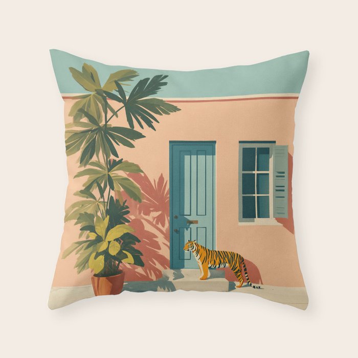 Tiger at Tropical Doorway Throw Pillow Gallery Image 6