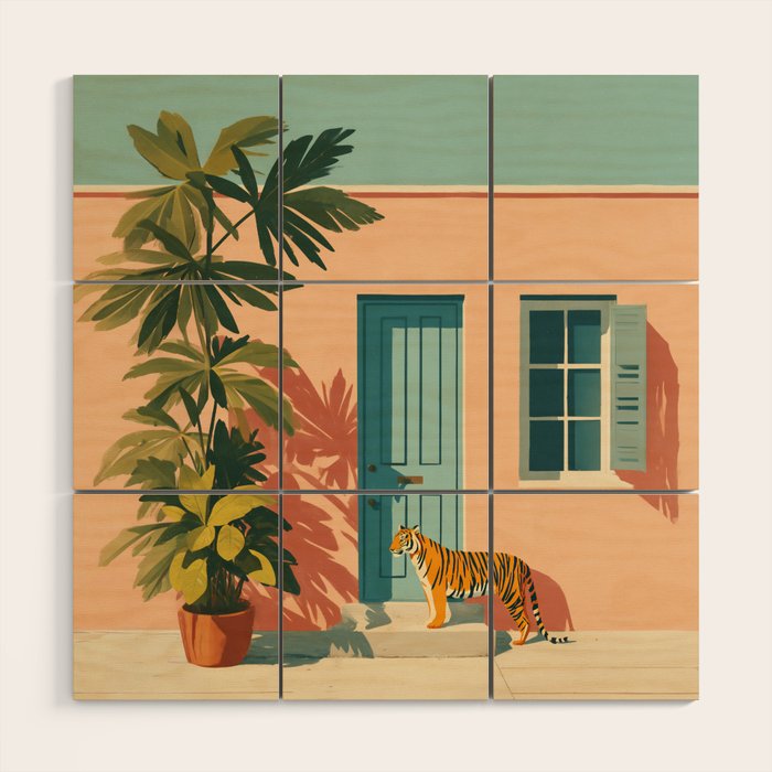 Tiger at Tropical Doorway Wood Wall Art Gallery Image 2