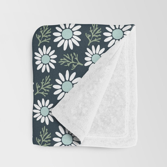 Coming Up Daisies . Navy Throw Blanket Gallery Image 3