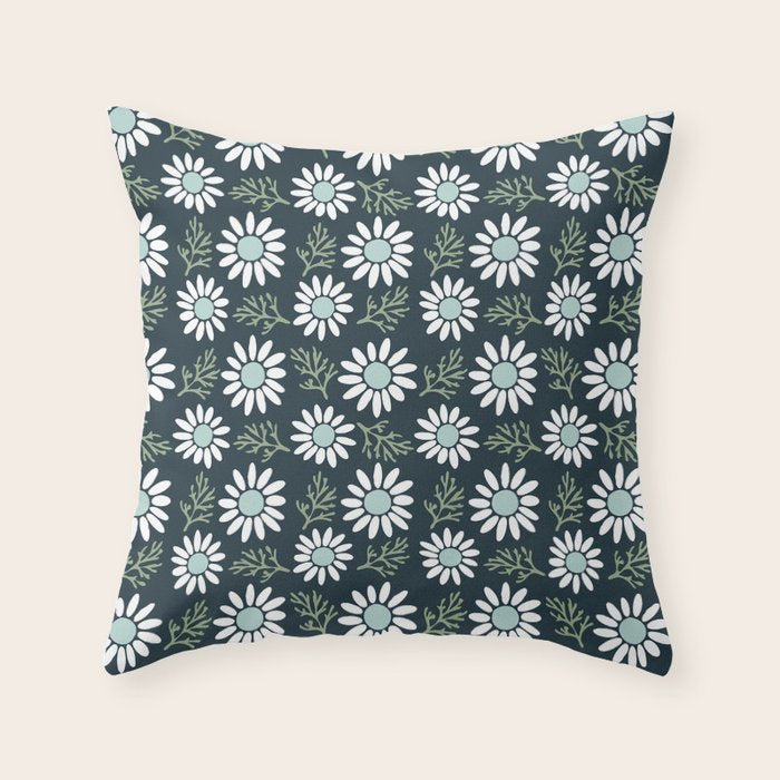 Coming Up Daisies . Navy Throw Pillow Gallery Image 1
