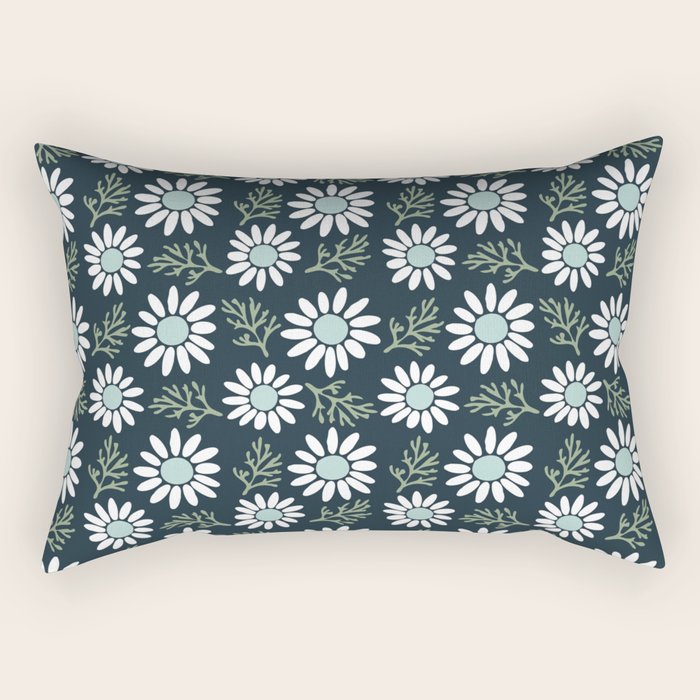 Coming Up Daisies . Navy Rectangular Pillow Gallery Image 1