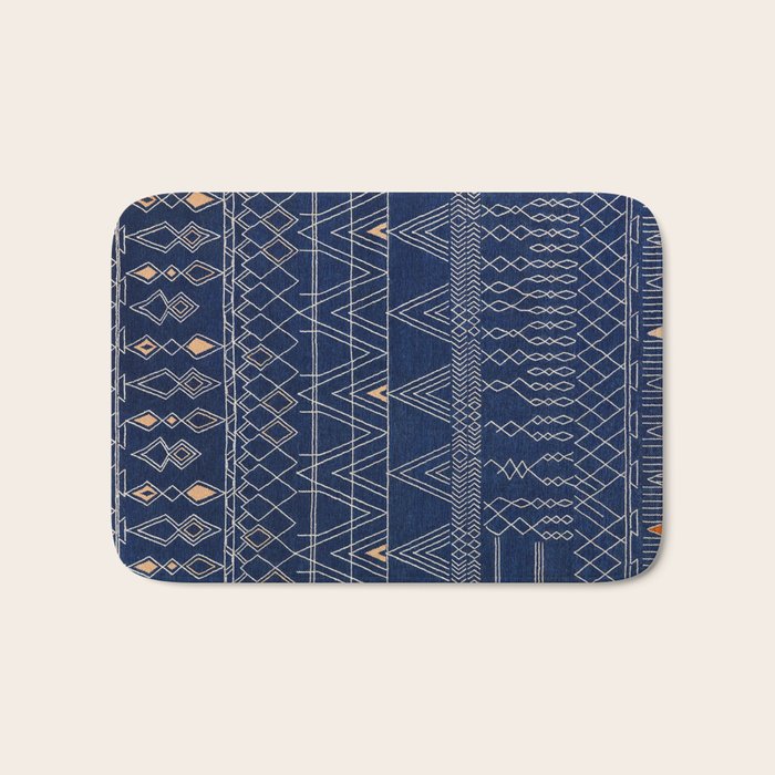 Blue Indigo Jeans Color, Bohemian Oriental Traditional Moroccan Fabric Style Bath Mat Gallery Image 1