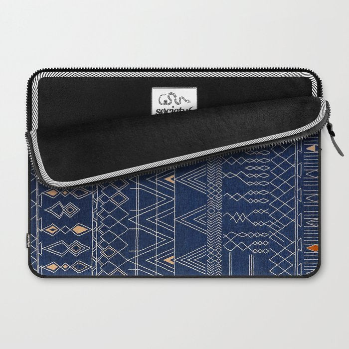 Blue Indigo Jeans Color, Bohemian Oriental Traditional Moroccan Fabric Style Laptop Sleeve Gallery Image 2