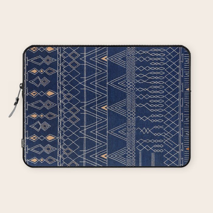 Blue Indigo Jeans Color, Bohemian Oriental Traditional Moroccan Fabric Style Laptop Sleeve Gallery Image 1