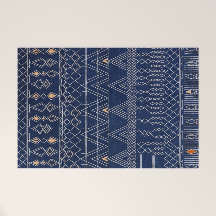 Blue Indigo Jeans Color, Bohemian Oriental Traditional Moroccan Fabric Style Welcome Mat Gallery Image 1