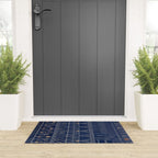 Blue Indigo Jeans Color, Bohemian Oriental Traditional Moroccan Fabric Style Welcome Mat Gallery Image 3