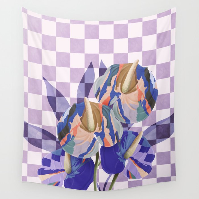 Modern artistic flowery tropical Wall Tapestry Gallery Image 1