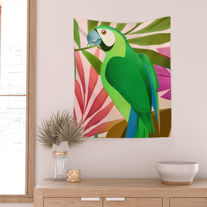 Parrot in a Tropical Setting 3 Wall Tapestry Gallery Image 2