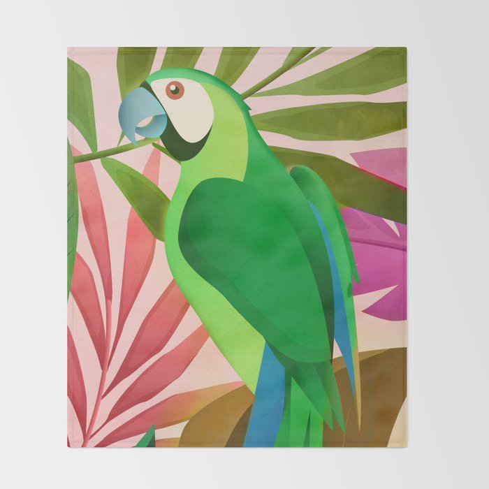 Parrot in a Tropical Setting 3 Throw Blanket Gallery Image 2