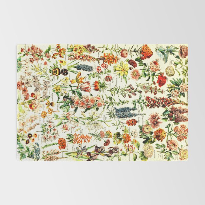 French Vintage Flowers Chart Adolphe Millot Fleurs Larousse Pour Tous Funky Cozy Boho Maximalist Rug Gallery Image 2