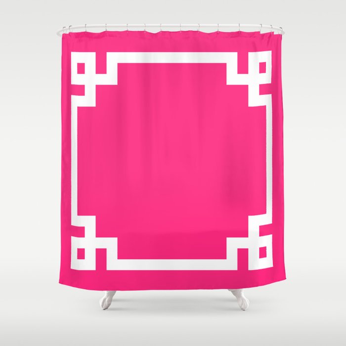 Light Hot Pink and White Greek Key Shower Curtain Gallery Image 1