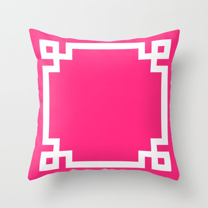 Light Hot Pink and White Greek Key Throw Pillow Gallery Image 1