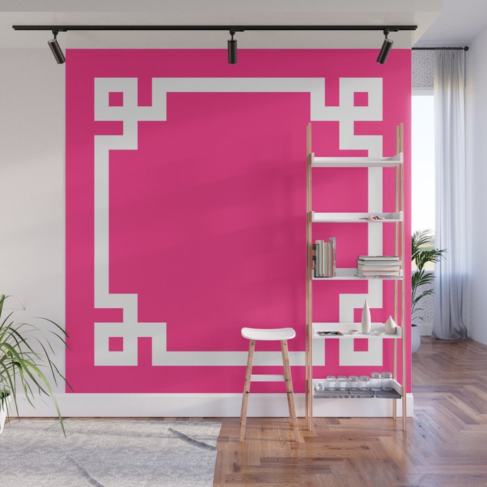 Light Hot Pink and White Greek Key Wall Mural Gallery Image 1