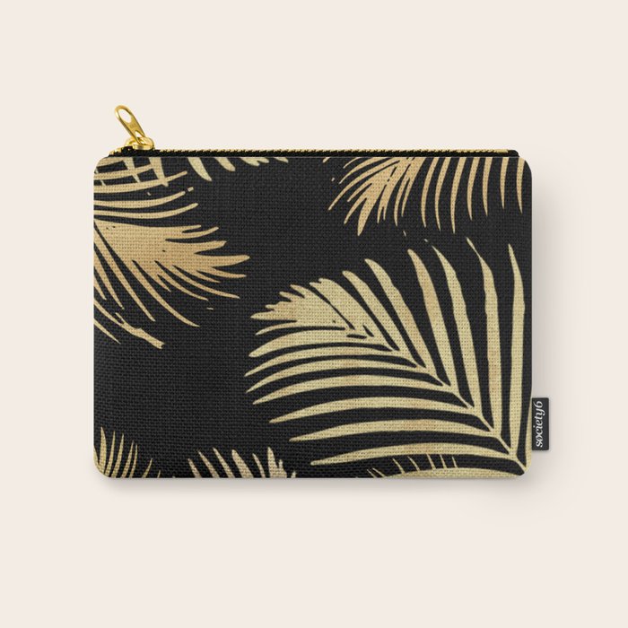 Gold Palm Leaves on Black Carry All Pouch Gallery Image 1