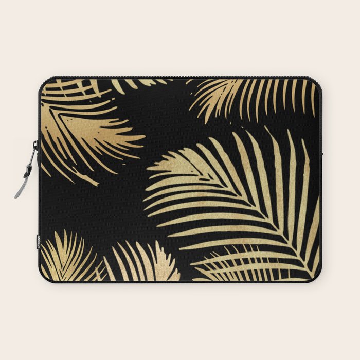 Gold Palm Leaves on Black Laptop Sleeve Gallery Image 1