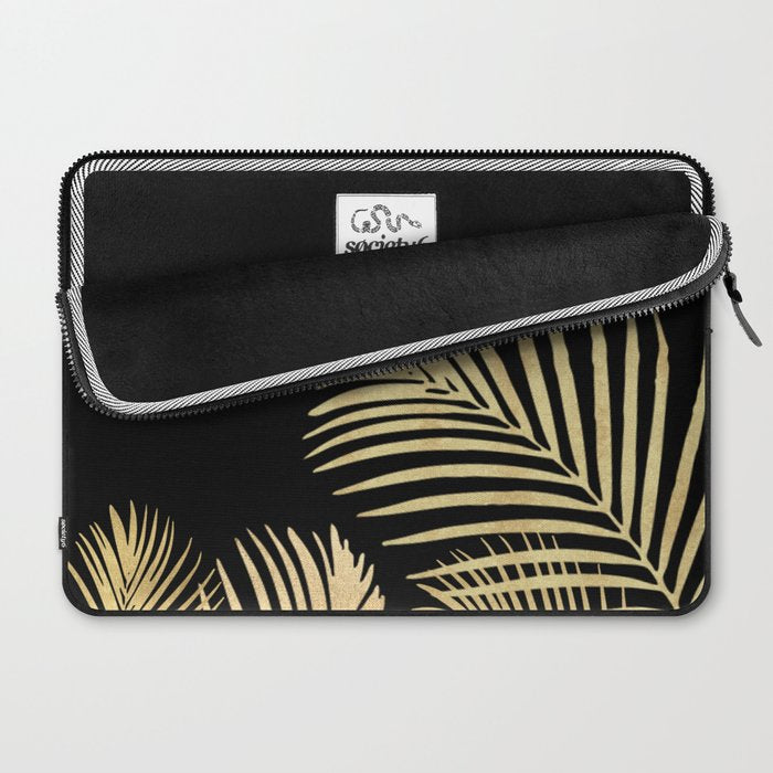 Gold Palm Leaves on Black Laptop Sleeve Gallery Image 2