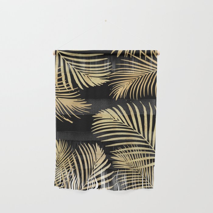 Gold Palm Leaves on Black Wall Hanging Gallery Image 1