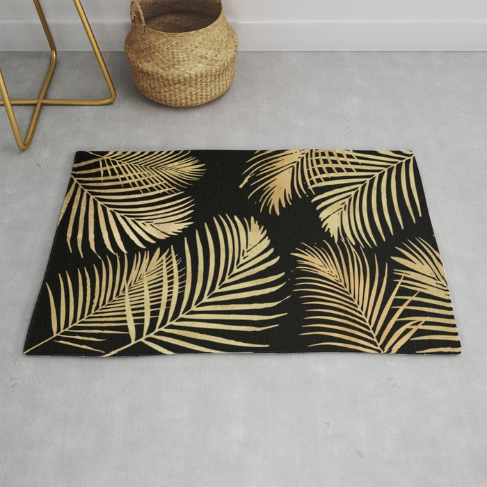 Gold Palm Leaves on Black Rug Gallery Image 1