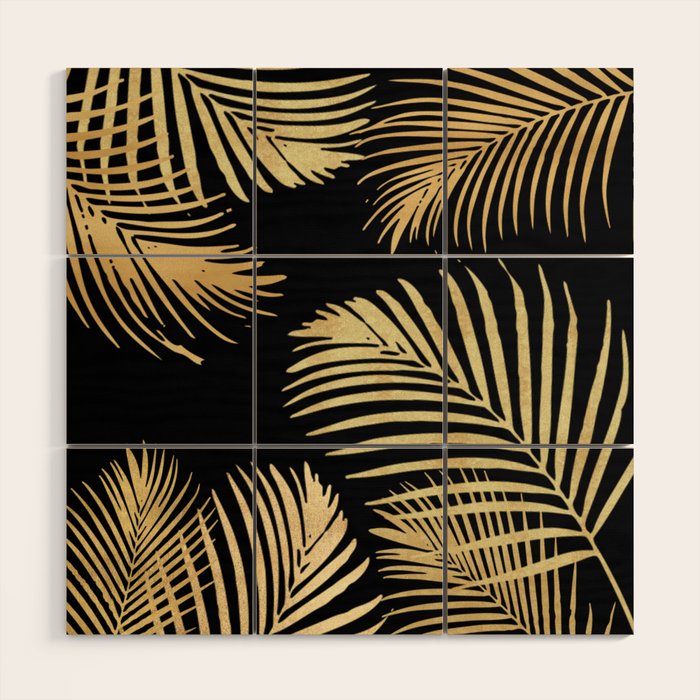 Gold Palm Leaves on Black Wood Wall Art Gallery Image 1